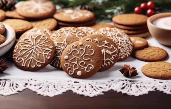 Snowflakes, table, patterns, Board, cookies, Christmas, New year, cookies