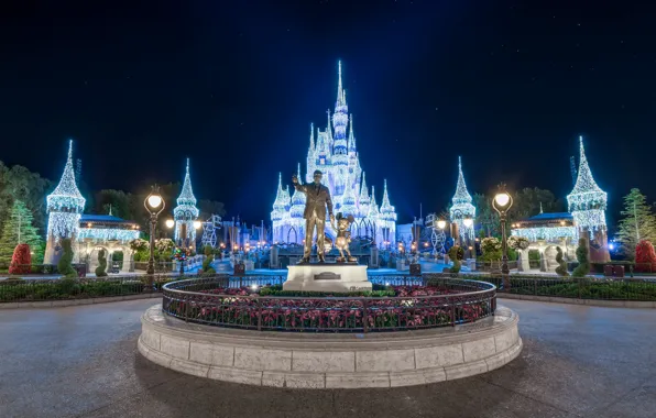 Night, lights, Park, street, lights, CA, USA, Disneyland