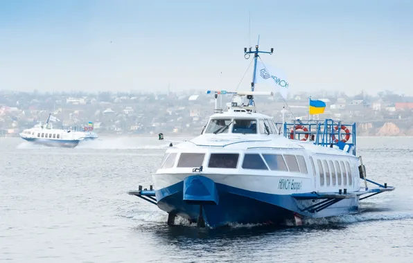 River, sunrise, Ukraine, ship, Southern Bug, Nikolaev, The hydrofoil, The hydrofoil