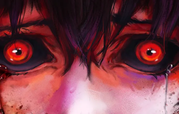 Fear, horror, pain, red eyes, bloody tears, Tokyo Ghoul, Hinami Fueguchi, Tokyo Monster