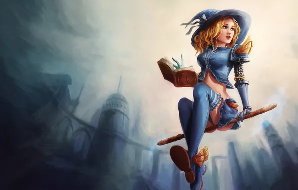Picture sexy, hat, Lux, book, blonde, witch, League Of Legends, magic stick