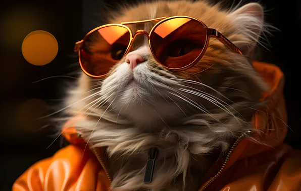 Cat, cat, look, pose, the dark background, red, jacket, face