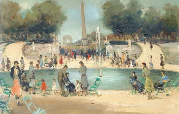 Trees, landscape, Park, people, picture, fountain, The Tuileries Garden, Marseille Dif