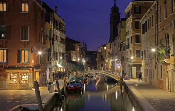Picture bridge, lights, home, Italy, Venice, channel