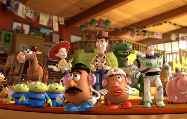 Cartoon, heroes, Buzz, Toy Story 3, Toy Story 3, Woody