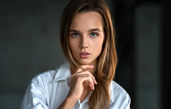 Girl, photo, blue eyes, model, face, brunette, shirt, portrait