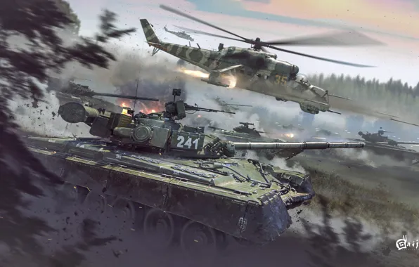 The game, Helicopter, USSR, USSR, Art, Tank, Technique, Mi-24