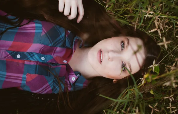 Look, girl, brunette, lies, shirt, looks