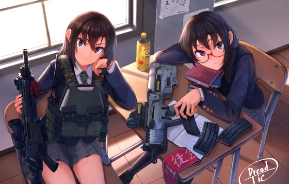 Picture girl, weapons, anime, art
