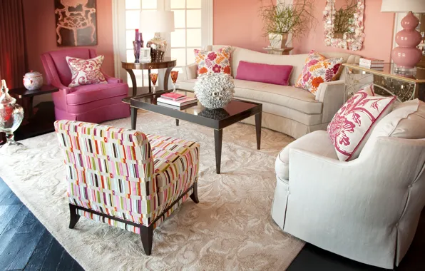 Picture flowers, design, sofa, chair, mirror, living room, decor