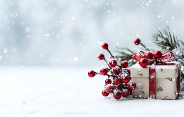 Balls, branches, Christmas, gifts, red, white background, New year, white