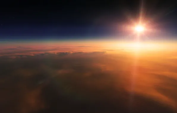 The sun, stars, clouds, rays, sunset