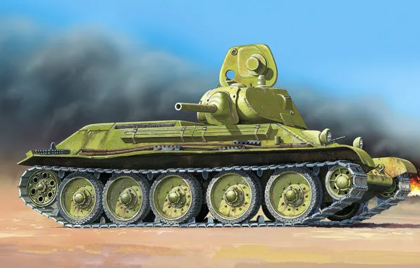 Figure, art, T-34, Soviet medium tank during world war II, model 1940, thirty-four