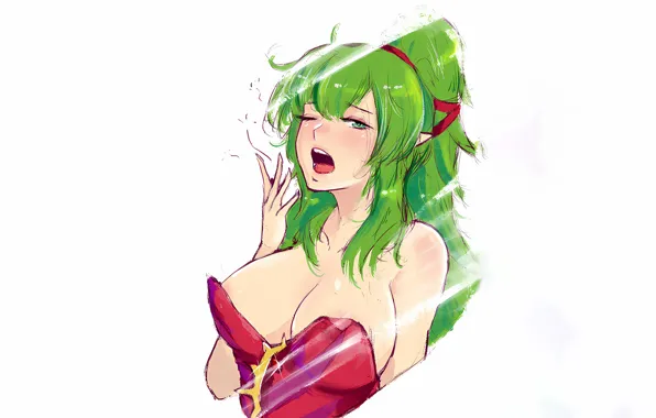 Girl, sexy, cleavage, green eyes, long hair, boobs, anime, beautiful
