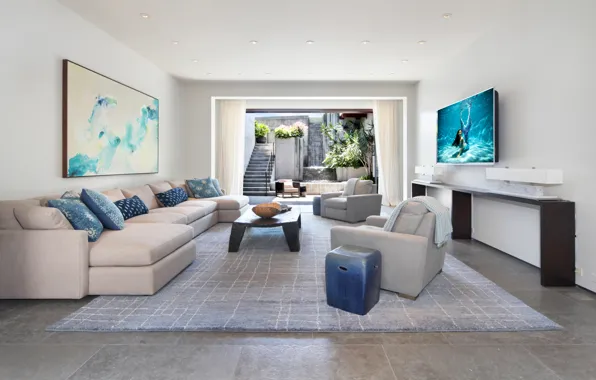 Picture design, sofa, picture, TV, ladder, mansion, design, living room