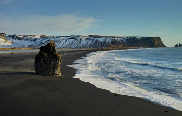Sea, beach, snow, rock, rock, beach, rock, sea