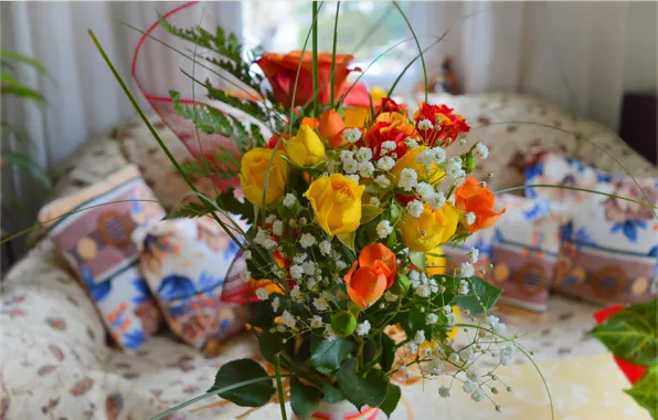 Room, roses, bouquet, bouquet, roses