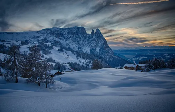Winter, snow, mountains, Italy, Italy, Trentino-Alto Adige, Alpe Di Siusi / Seiser Alm