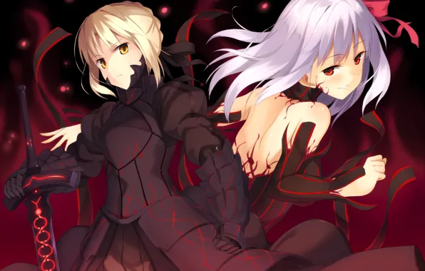 Picture weapons, girls, sword, anime, art, fate stay night, dark saber, distortion
