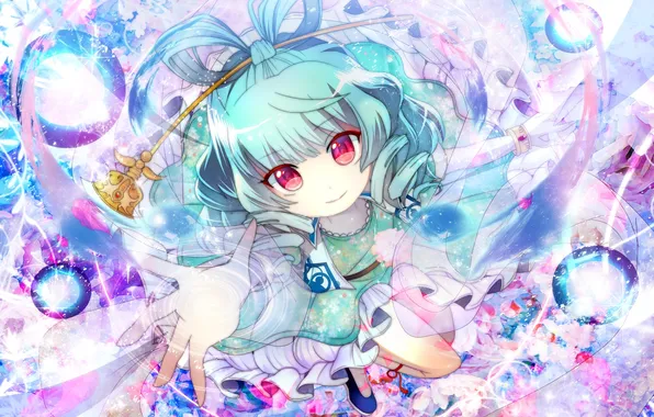 Girl, balls, magic, hand, art, touhou, fumiko, kaku seiga