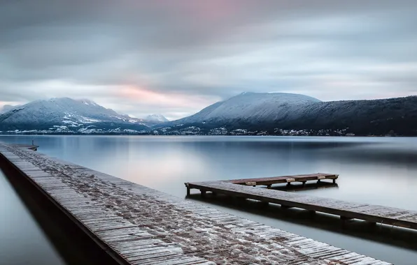 Mountains, bridge, lake