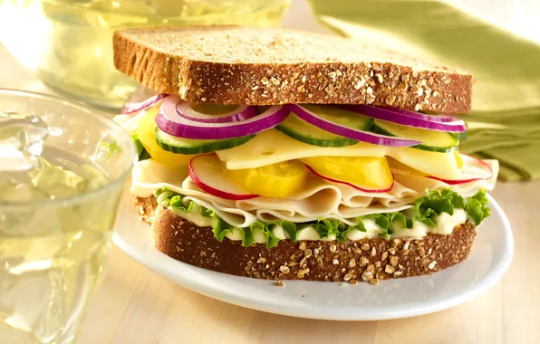 Cheese, cucumber, pepper, sandwich, salad, sandwich