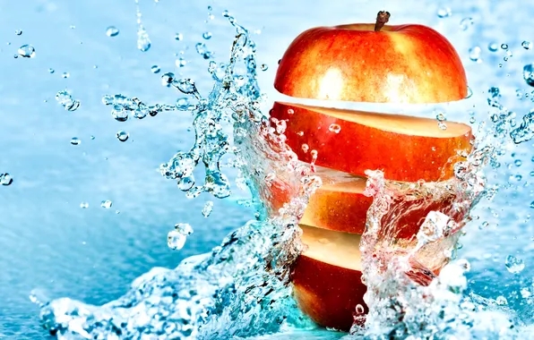 Water, drops, squirt, apple, Apple, fruit, water, fruit
