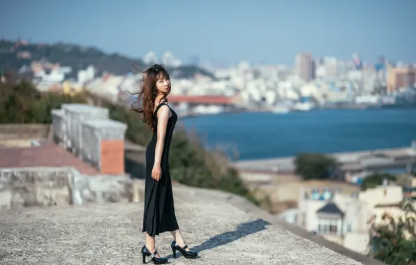 Picture look, girl, face, background, hair, dress