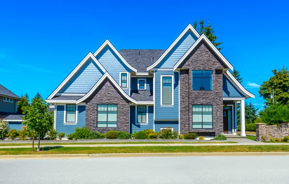 Picture road, the sky, design, house, street, blue, the sidewalk