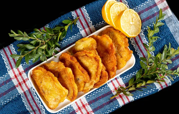 Lemon, fish, dish, spices