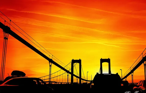 Sunset, vector, Bridge