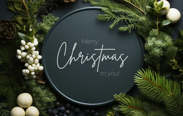 Branches, berries, the dark background, the inscription, round, frame, fruit, Christmas