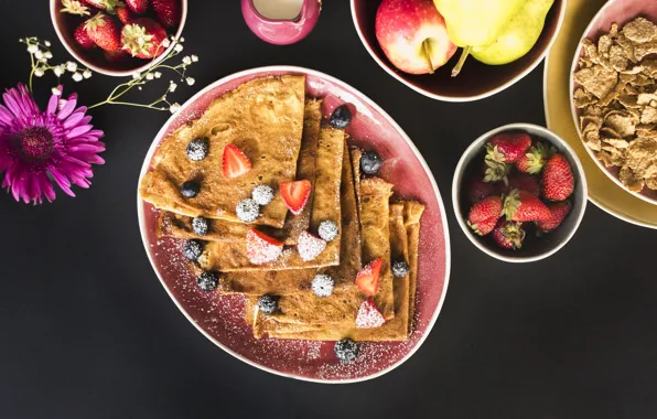 Berries, pancakes, cakes