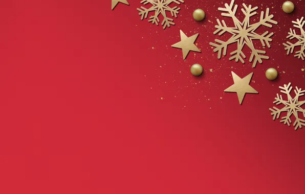 Winter, snowflakes, red, background, red, golden, black, Christmas