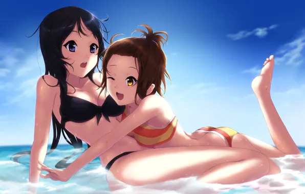 Sea, water, girls, swimwear, mio akiyama, k-on, tainak to knighty