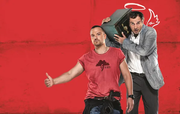 Picture red, background, angel, safety Deposit box, B/W, Comedy, Merab Ninidze, Alexei Chadov