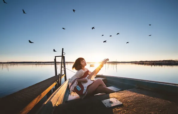 Picture girl, music, guitar