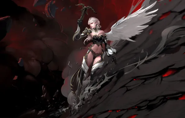 Picture girl, rock, wings, Lineage 2