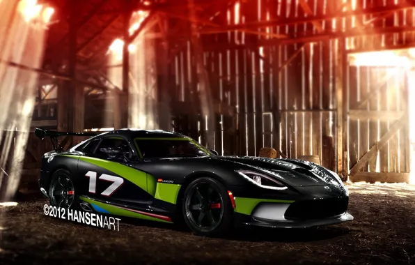 Picture rendering, Dodge, the barn, Viper, Dodge, Viper, rays of light, GTS