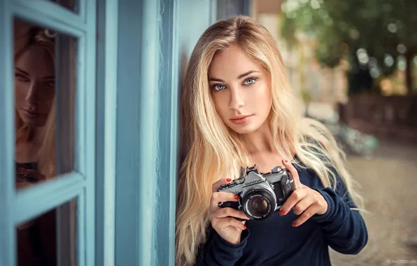 Look, glass, girl, reflection, street, portrait, home, makeup