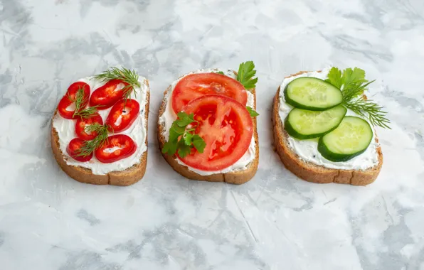 Greens, cheese, dill, bread, pepper, trio, light background, vegetables