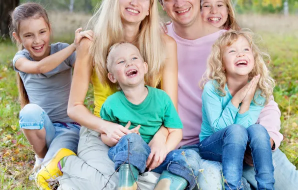 Joy, happiness, children, pose, smile, comfort, family, face