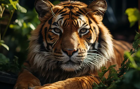 Picture Look, Tiger, Dawn, Face, Predator, Jungle, Digital art, Big cat