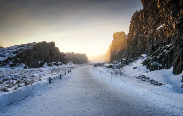 Wallpaper winter, road, morning