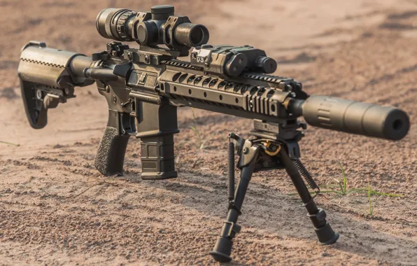 Picture military, floor, assault rifle, telescopic sight