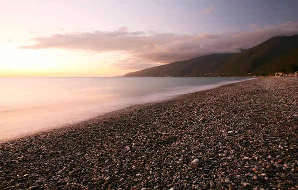Sea, water, clouds, mountains, pebbles, stones, the ocean, shore