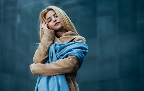 Picture girl, pose, blonde, beautiful, coat