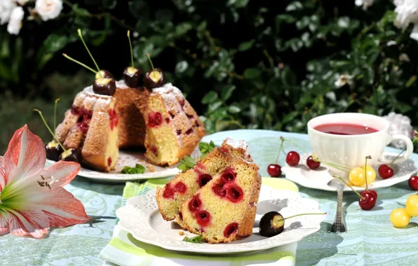 Summer, cherry, tea, cakes, cupcake, there