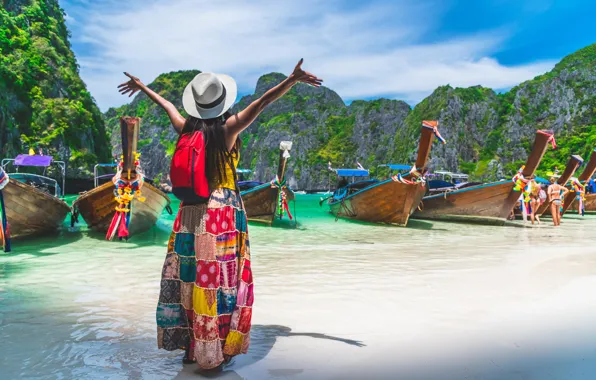 Picture Nature, Girl, Boats, Thailand, Nature, Thailand, Stay, Relaxation