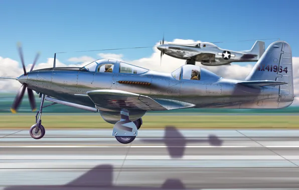 Picture art, airplane, aviation, p-51, p-63